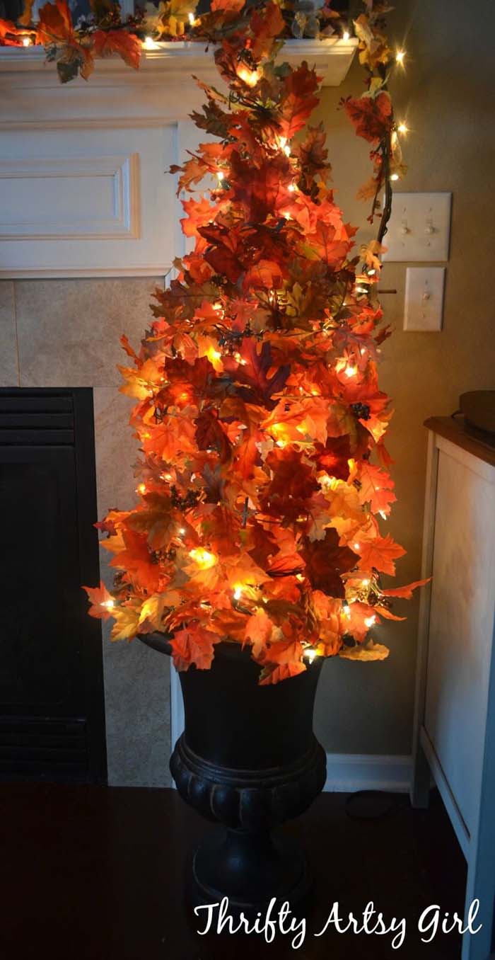 20. Light-Up Autumn Tree In Urn Decoration #fall #leaf #crafts #decorhomeideas