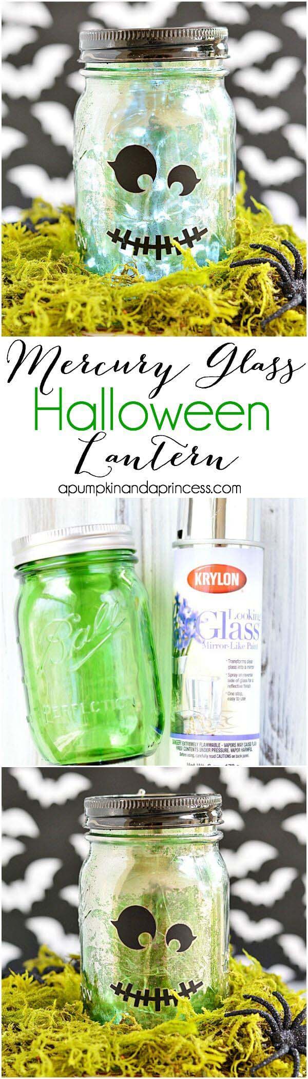 30. Mercury Glass Frankenstein Lantern #halloween #masonjar #crafts #decorhomeideas