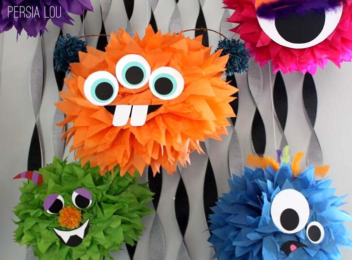 25. Monster Tissue Paper Pom Poms #halloween #crafts #kids #decorhomeideas