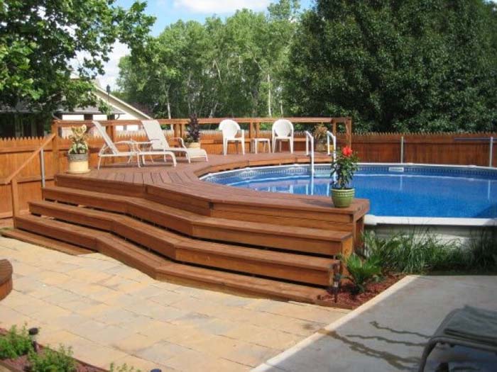 29. Multi-Level Pool Deck Stairs #abovegroundpoolwithdeck #decorhomeideas