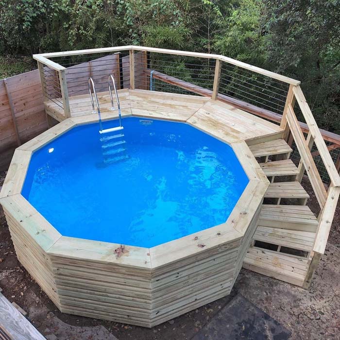 30. Nonagon Shaped Above Ground Pool #abovegroundpoolwithdeck #decorhomeideas