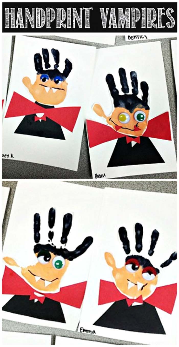 27. Painted Hand Print Dracula Halloween Decoration #halloween #crafts #kids #decorhomeideas