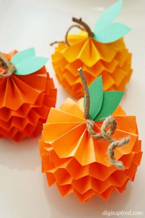 31. Paper Pumpkins #halloween #crafts #kids #decorhomeideas