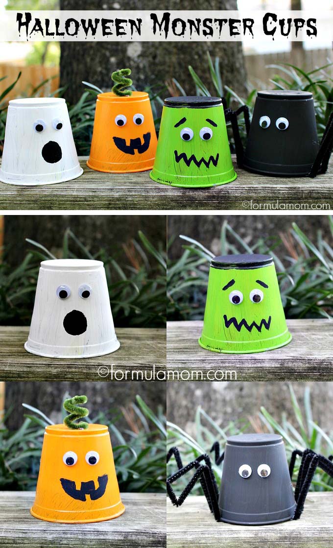 32. Party Cup Monsters #halloween #crafts #kids #decorhomeideas