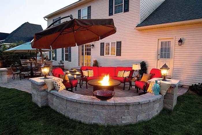 19. Patio Fire Pit Surrounded by Sofas and Chairs #firepit #seating #decorhomeideas