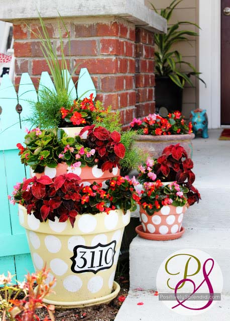 Polka Dotted Tiered Planters #cheap #landscaping #decorhomeideas