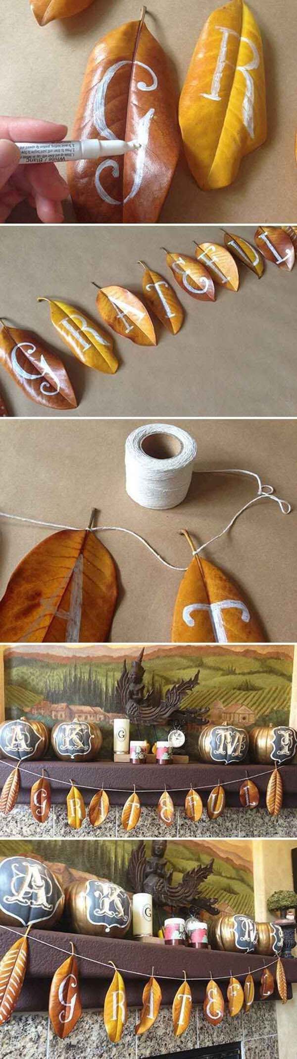 22. Pretty Personalized Leaves Party Garland #fall #leaf #crafts #decorhomeideas