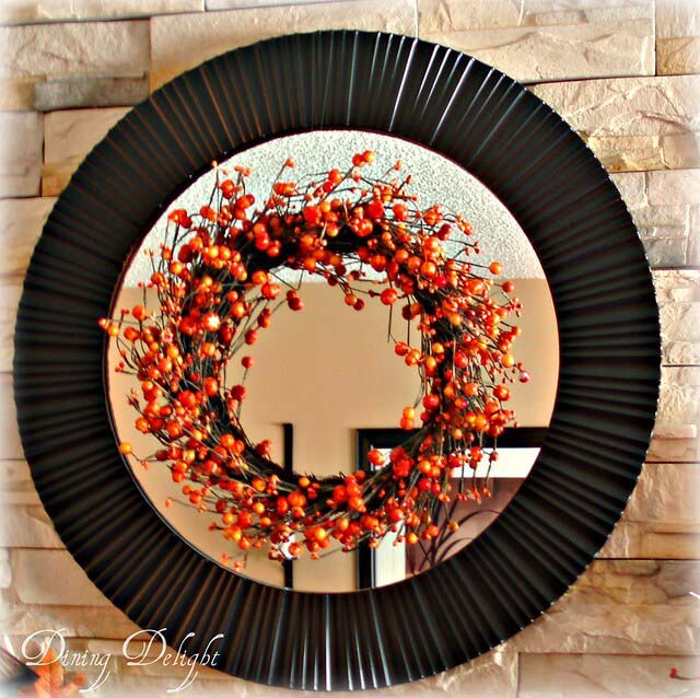 27. Red Orange Berry Wreath on a Mirror #thanksgiving #decor #decorhomeideas