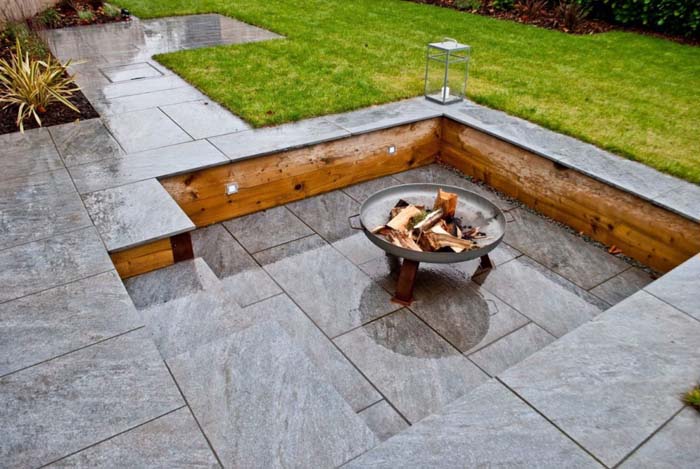 22. Simple Minimalist Wood and Stone Fire Pit #sunken #firepit #decorhomeideas