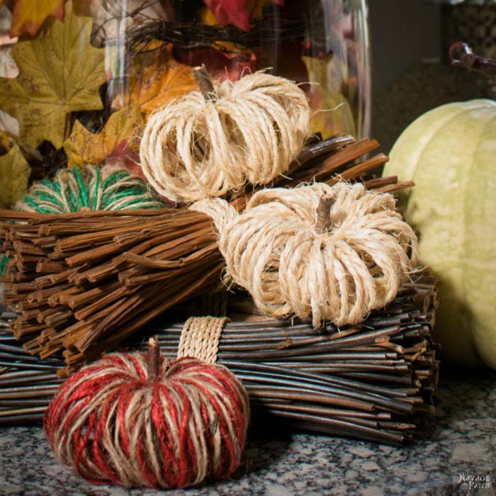 49. Sisal Twine Pumpkins #dollarstore #falldecor #diy #decorhomeideas