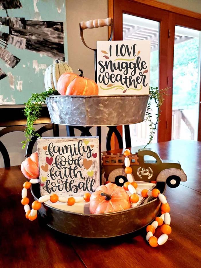 29. Snuggle Weather Vintage Truck Tiered Tray #thanksgiving #decor #decorhomeideas