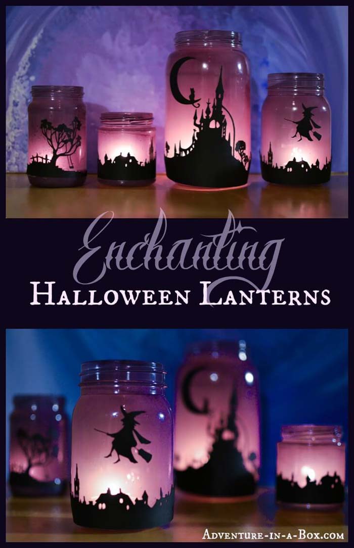 39. Spellbinding Halloween Silhouette Lanterns #halloween #masonjar #crafts #decorhomeideas
