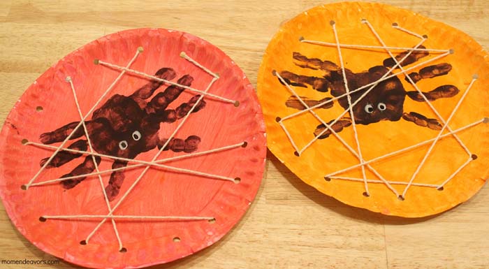 45. Spooky Hand Print Spiders with Webs #halloween #crafts #kids #decorhomeideas
