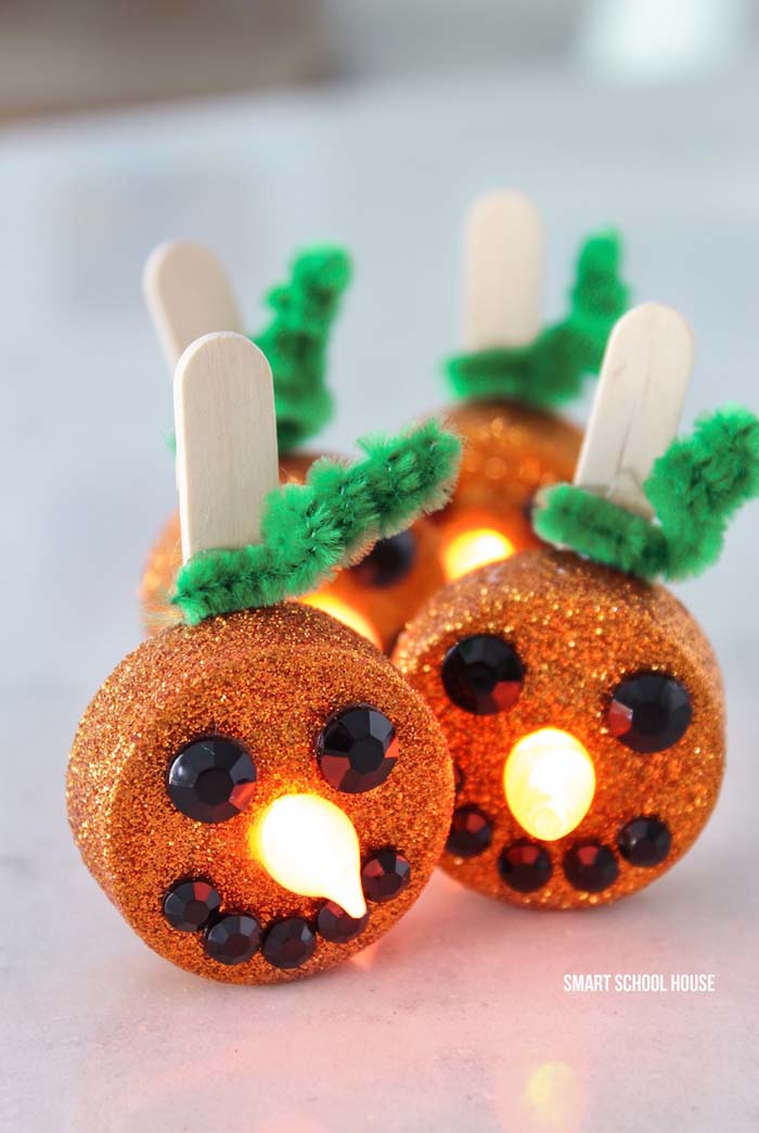 47. Tea Light Pumpkins #halloween #crafts #kids #decorhomeideas