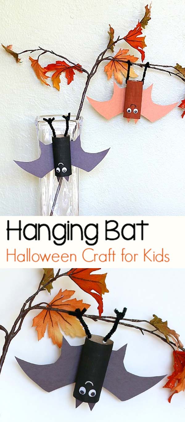 49. Toilet-paper Tube Hanging Bats #halloween #crafts #kids #decorhomeideas