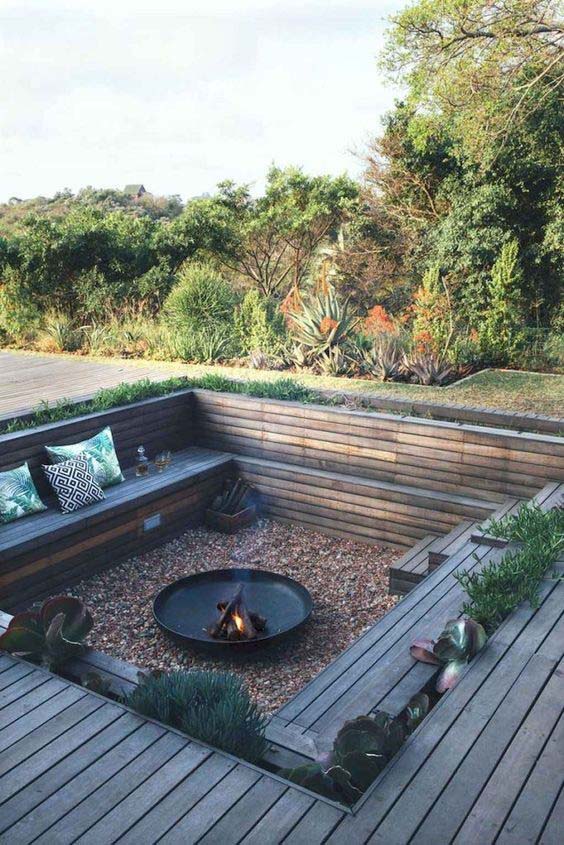 32. Weathered Wood Fire Pit Surround #sunken #firepit #decorhomeideas