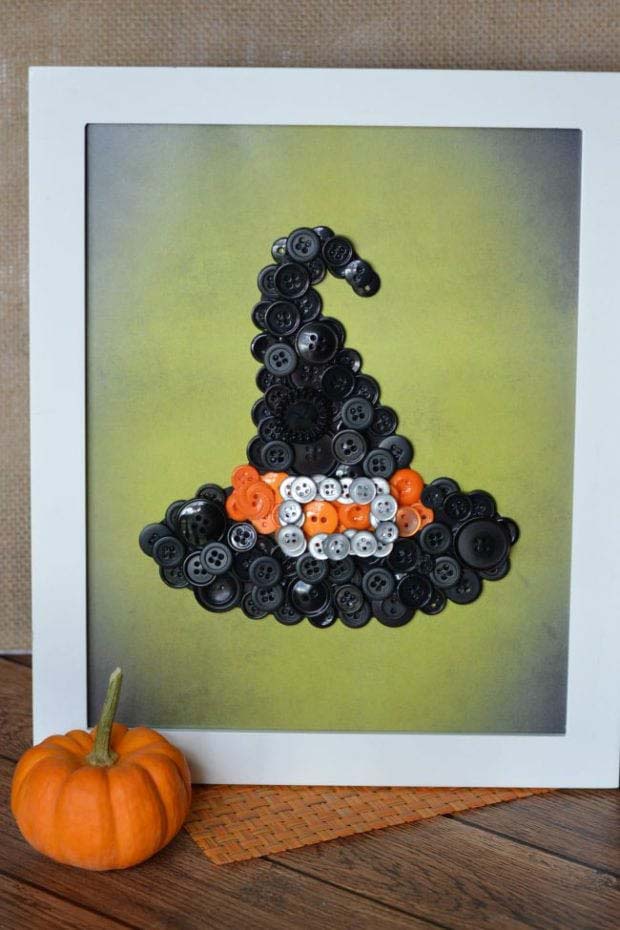 52. Witch Hat Button Craft #halloween #crafts #kids #decorhomeideas