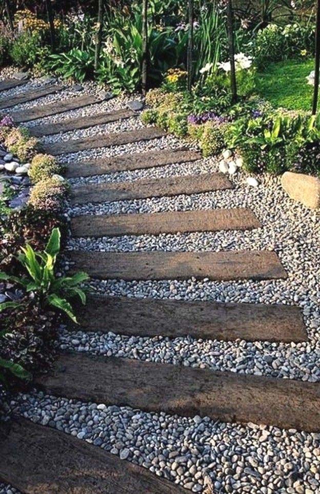 Wood Plank And Gravel Walkway