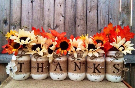 47. Worded Mason Jar Flower Arrangement #thanksgiving #decor #decorhomeideas
