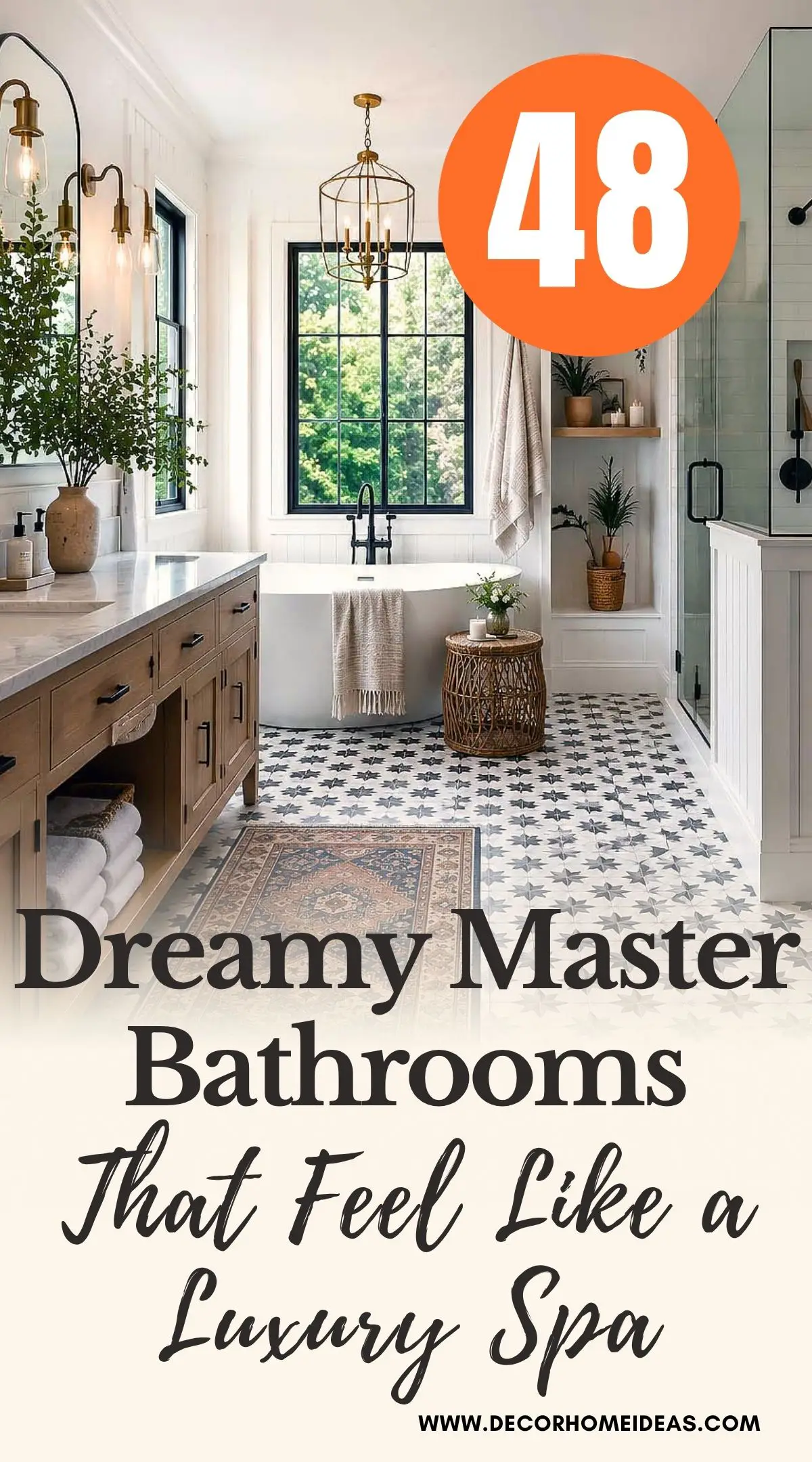 Explore 48 stunning master bathroom designs featuring spa-inspired layouts, freestanding tubs, walk-in showers, double vanities, and high-end finishes. Perfect inspiration for your next bathroom remodel.