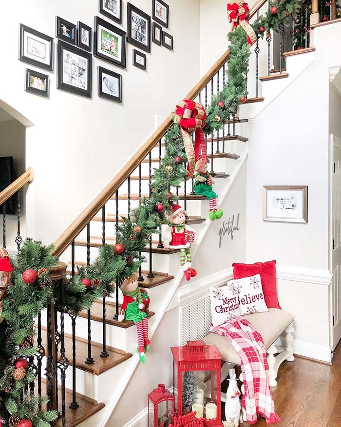 Adorable Elves Steps Christmas Entryway