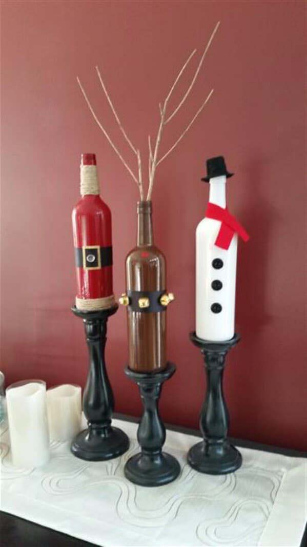 Candlestick Bottles #christmas #winebottle #decorhomeideas