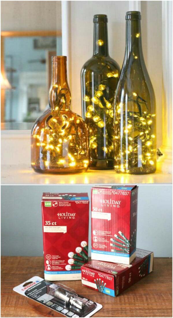 Christmas Wine Bottle Lamps #christmas #winebottle #decorhomeideas