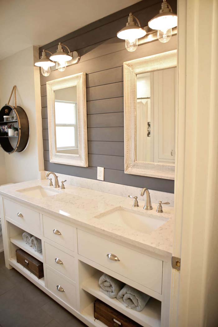 Clean Lines and Bright White Bathroom #rusticdecor #shiplap #decorhomeideas