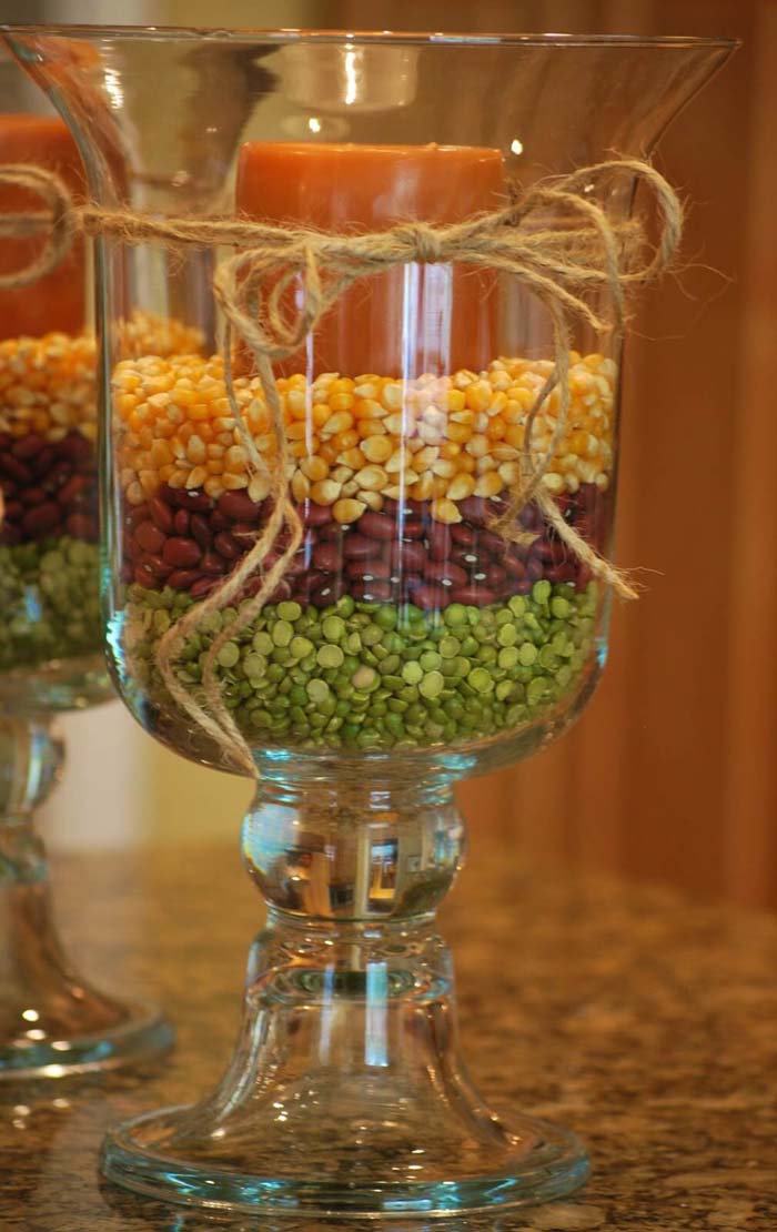 Colorful Layered Hurricane Vase Candle Holders #thanksgiving #centerpieces #decorhomeideas
