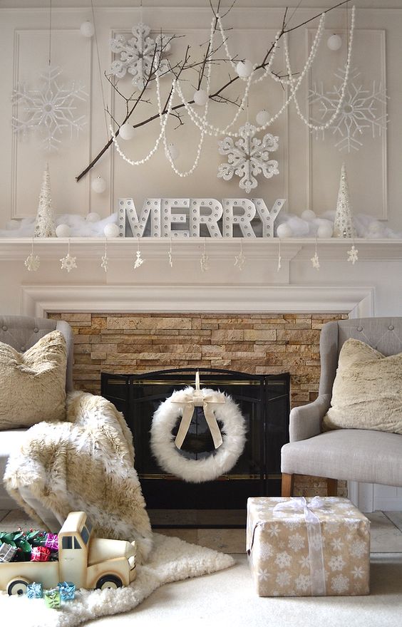 Cozy White Christmas Mantelscape