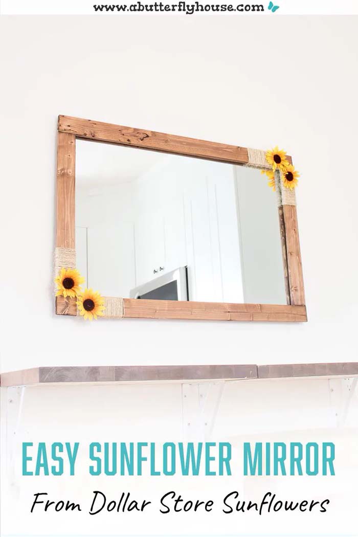 DIY Farmhouse Mirror with Sunflowers #sunflower #decor #decorhomeideas