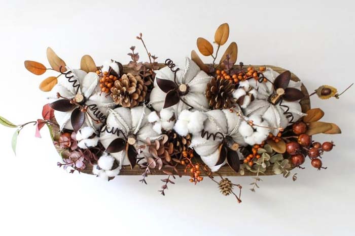 Dough Bowl Oatmeal Linen Decorative Pumpkin Display #thanksgiving #centerpieces #decorhomeideas