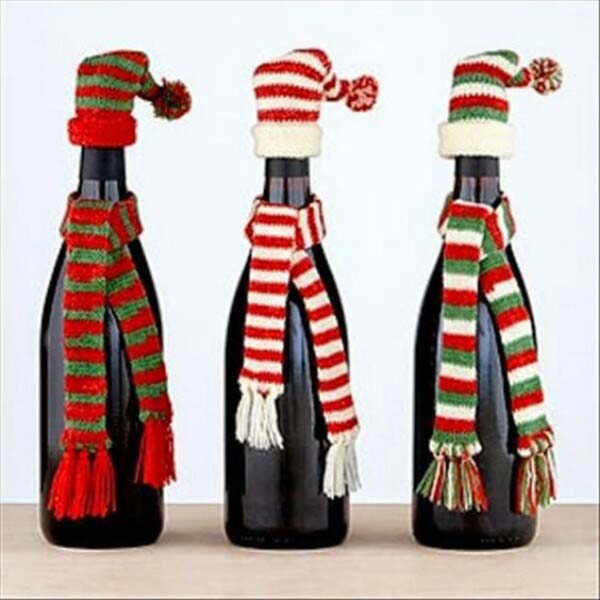 Dressed Up Bottles #christmas #winebottle #decorhomeideas