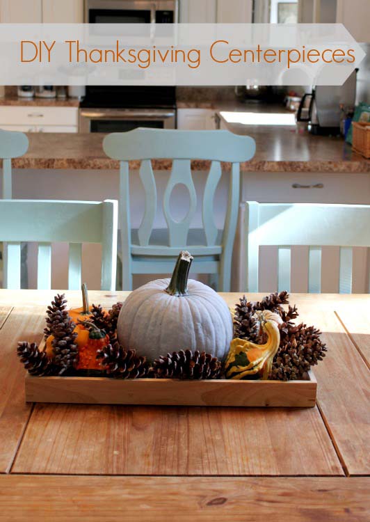 Easy Pinecone and Mini-pumpkin Arrangement #thanksgiving #centerpieces #decorhomeideas
