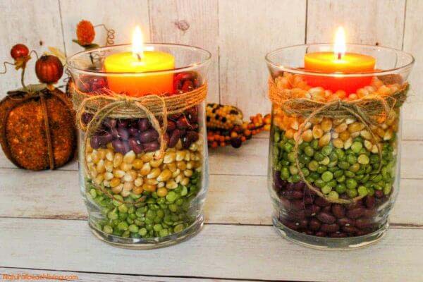 Elegant Colorful Harvest Theme Candle Holders #thanksgiving #centerpieces #decorhomeideas
