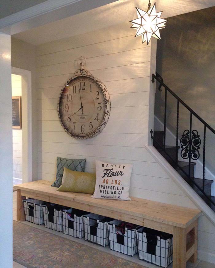 Entryway Organized Oasis #rusticdecor #shiplap #decorhomeideas