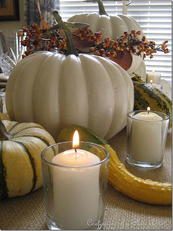 Faux Pumpkin Centerpiece Thanksgiving Tablescape #thanksgiving #centerpieces #decorhomeideas