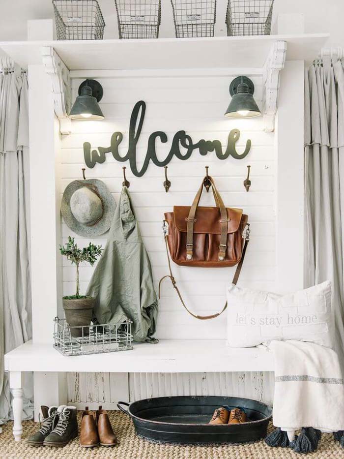 Fun and Functional White Washed Mud Room #rusticdecor #shiplap #decorhomeideas