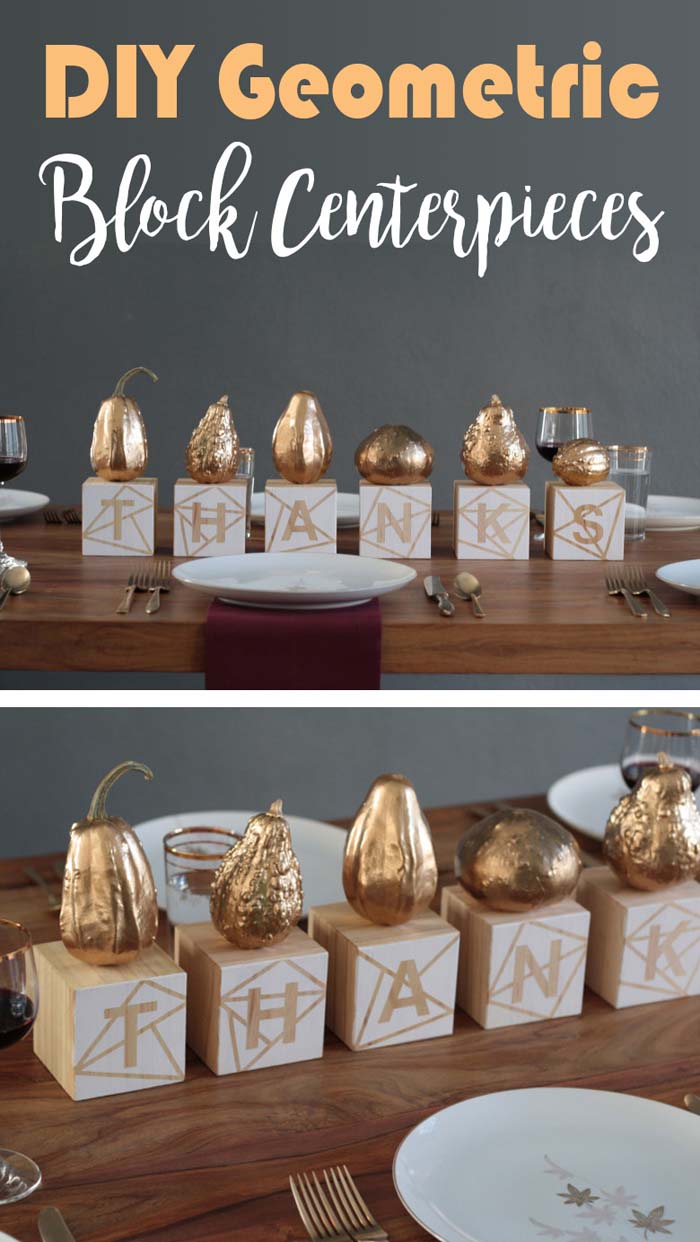 Gilded Fruit and Block Centerpieces #thanksgiving #centerpieces #decorhomeideas