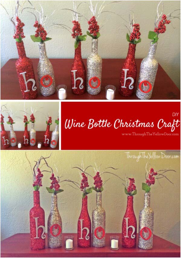 Glitter Holiday Message Bottles #christmas #winebottle #decorhomeideas