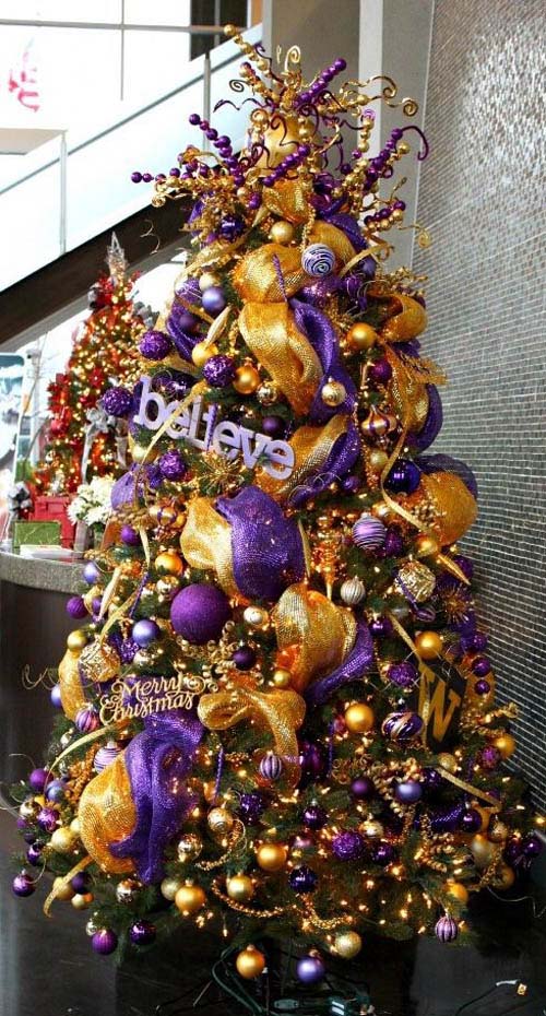 Glittery Gold And Purple Christmas Tree