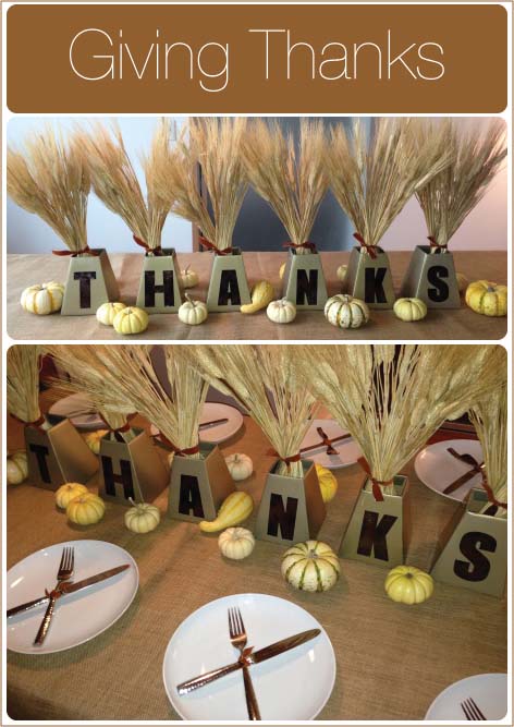Mini Metallic Lettered Thanksgiving Centerpieces with Wheat Bundles #thanksgiving #centerpieces #decorhomeideas