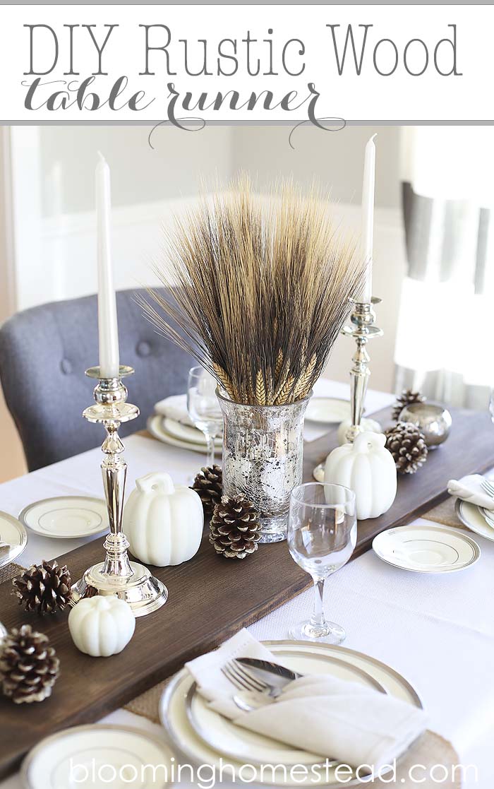 Monochromatic DIY Thanksgiving Centerpiece with Gourds, Wheat, and Pinecones #thanksgiving #centerpieces #decorhomeideas