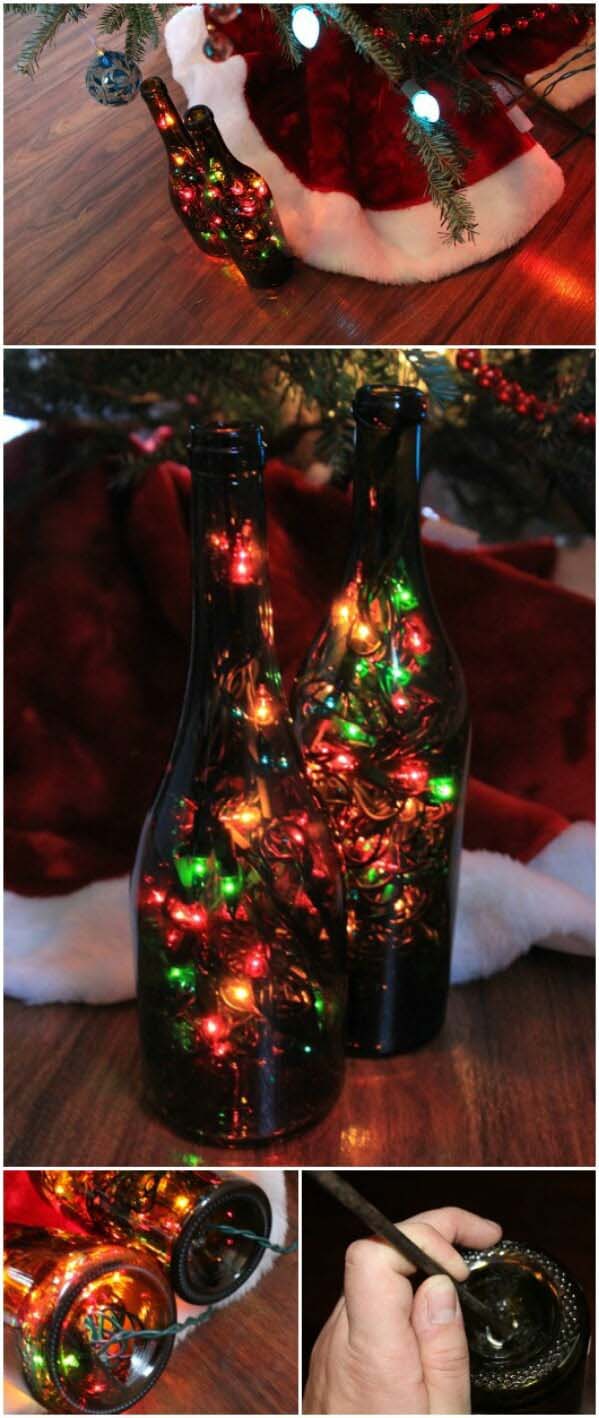 Multi-Colored Bottle Lamps #christmas #winebottle #decorhomeideas
