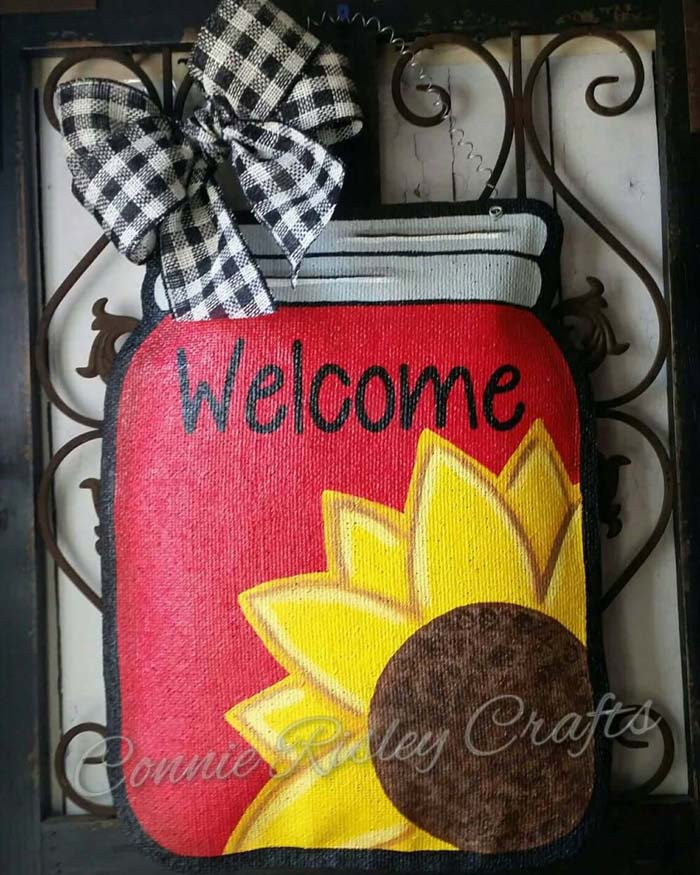 Multi-colored Burlap Sunflower Door Hangar #sunflower #decor #decorhomeideas