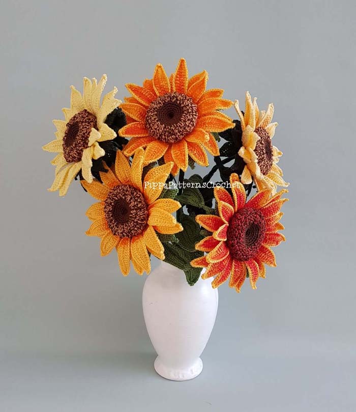 Multi-Colored Crochet Sunflower Bouquet Arrangement #sunflower #decor #decorhomeideas