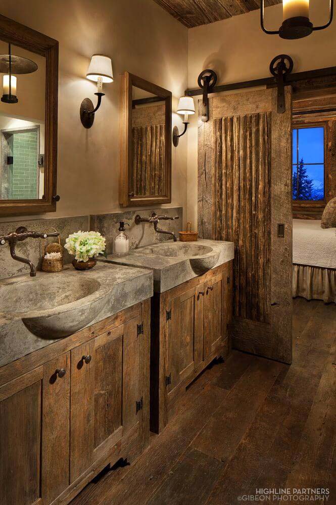 Rustic and Luxurious Cabin-Feel Bathroom #masterbathroom #design #decorhomeideas