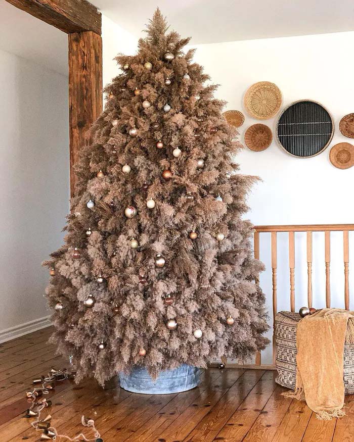 Rustic Pampas Grass Christmas Tree In A Bucket