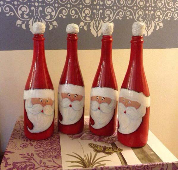 Santa Face Bottles #christmas #winebottle #decorhomeideas