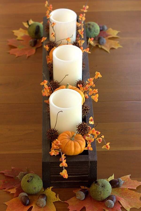 Stained Decorative Wooden Box Centerpiece #thanksgiving #centerpieces #decorhomeideas